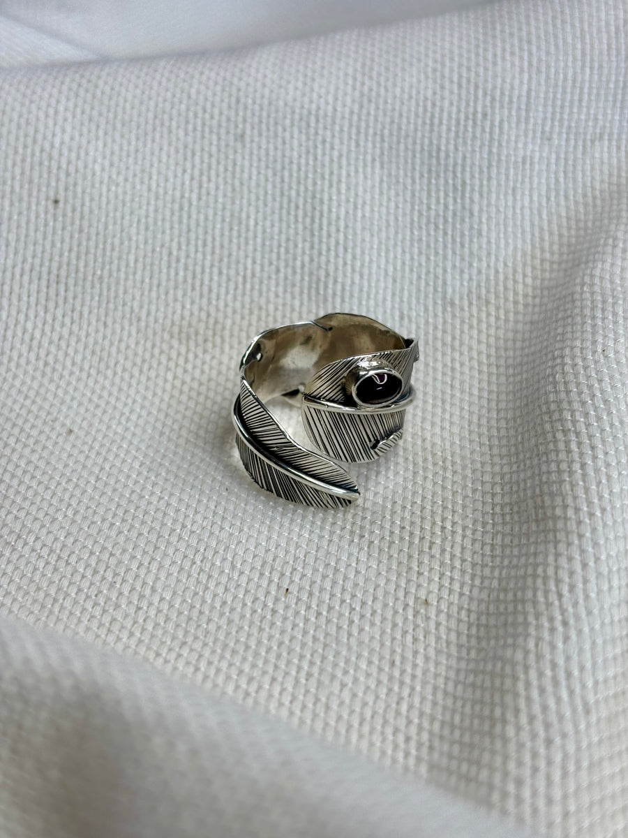 Feather Ring with Garnet