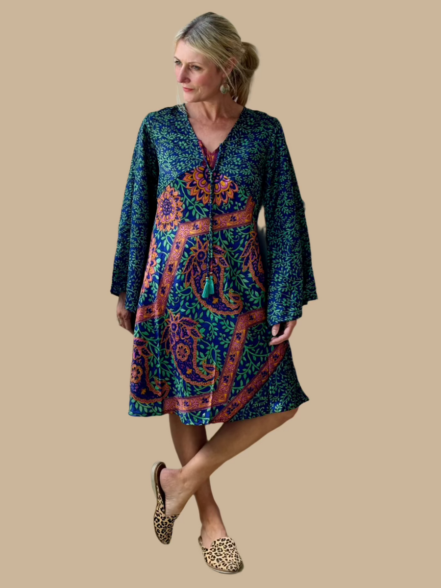 Goa Kaftan Long Sleeve Silk Tunic Dress-One-of-a-Kind (In Store Only)