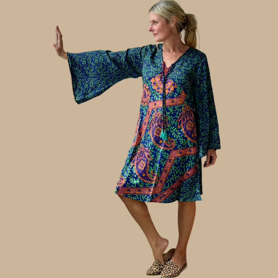 Goa Kaftan Long Sleeve Silk Tunic Dress-One-of-a-Kind (In Store Only)