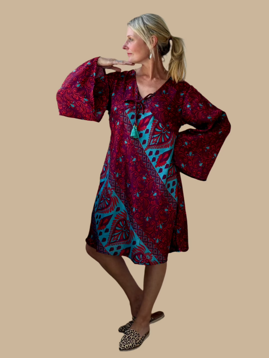 Goa Kaftan Long Sleeve Silk Tunic Dress-One-of-a-Kind (In Store Only)