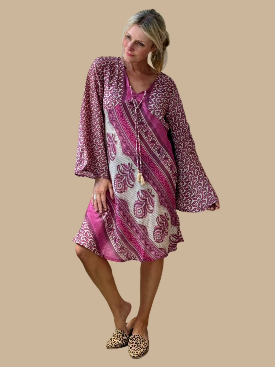 Goa Kaftan Long Sleeve Silk Tunic Dress-One-of-a-Kind (In Store Only)