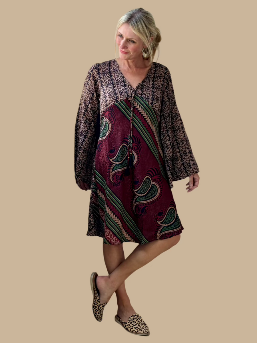 Goa Kaftan Long Sleeve Silk Tunic Dress-One-of-a-Kind (In Store Only)