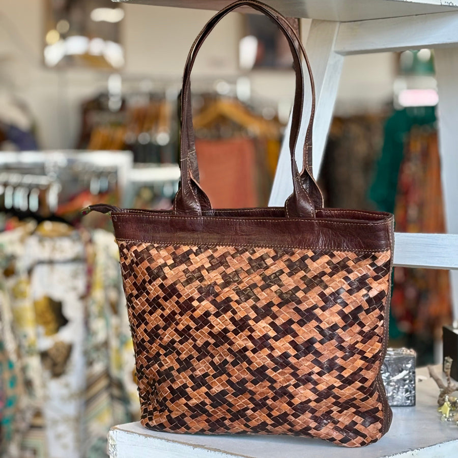 Toffee Mansuuj Handwoven Leather Tote