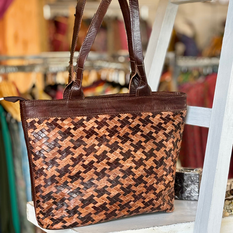 Toffee Mansuuj Handwoven Leather Tote