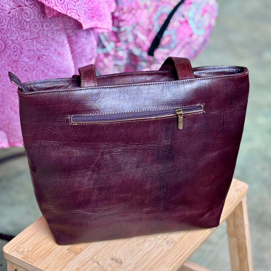 Walnut Soleil Leather Tote