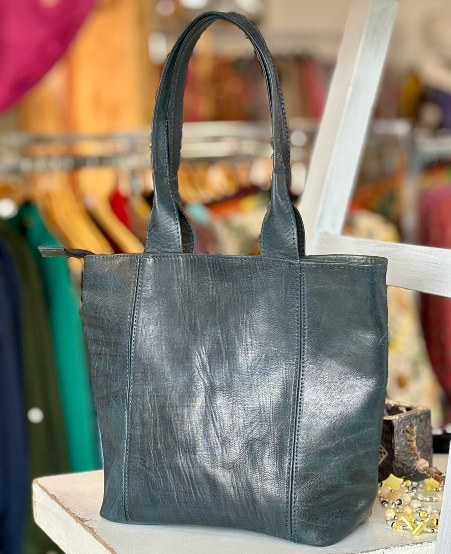 Blue Steel Leather Tote