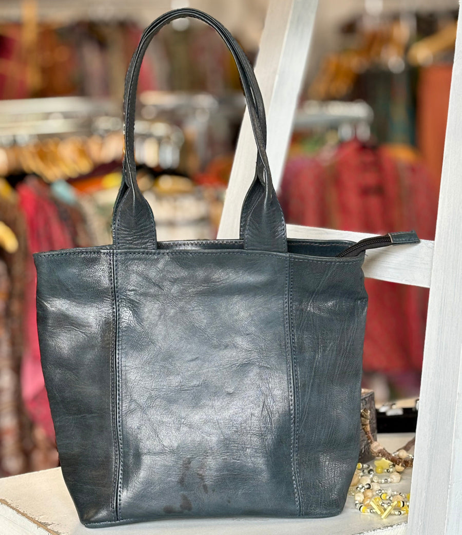 Blue Steel Leather Tote