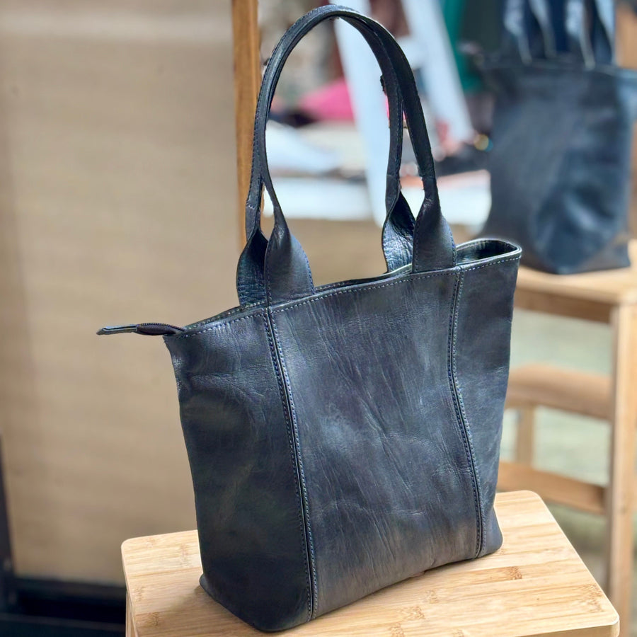 Blue Steel Leather Tote