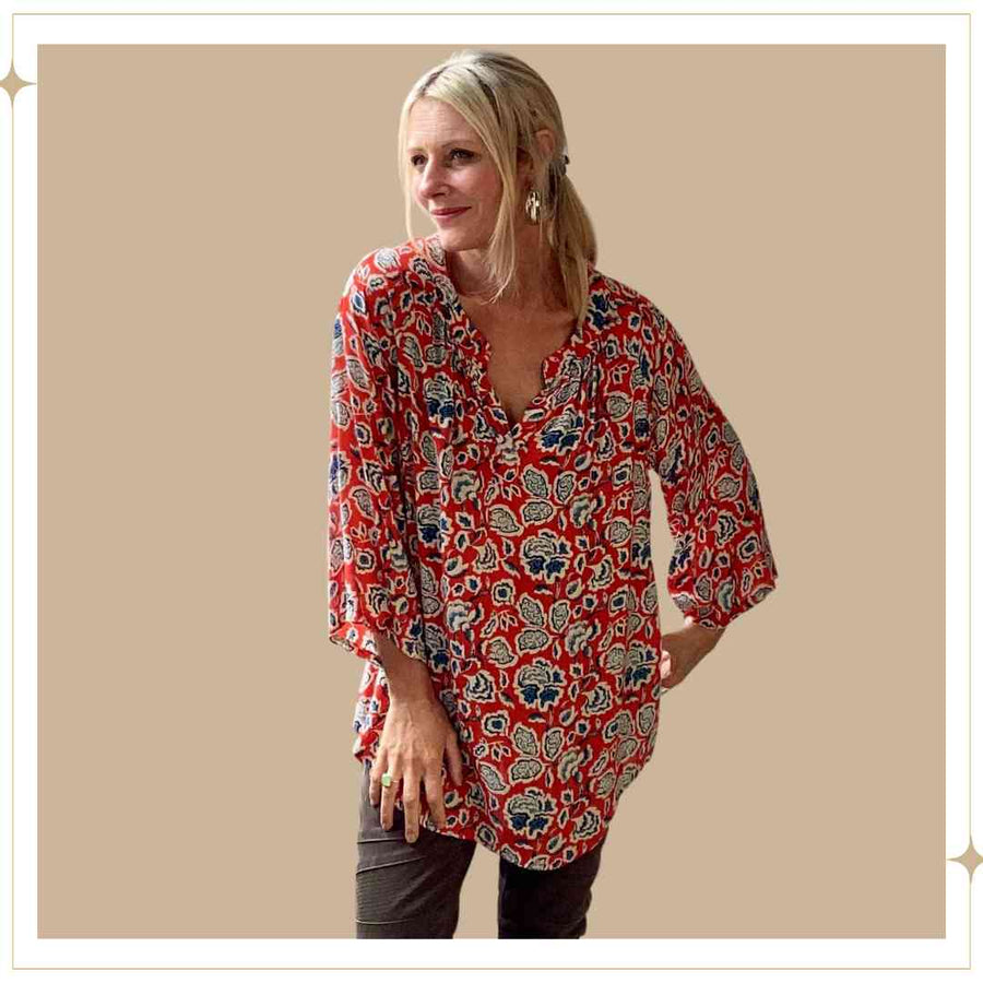 JAMILA blouse - Red/Blue Floral