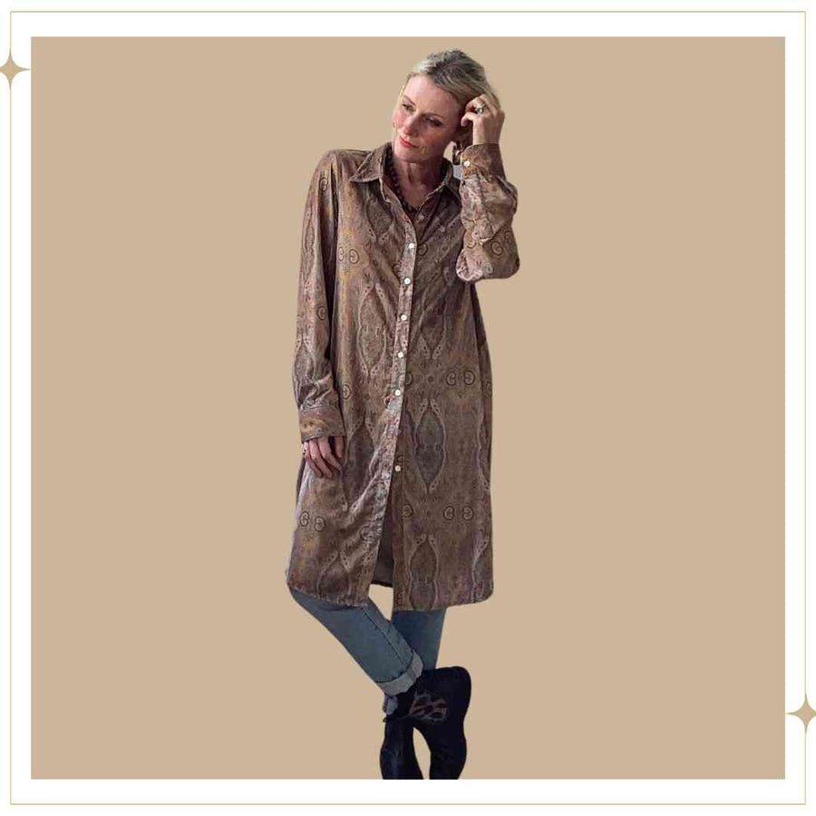 THANDI velour shirt dress - Toffee