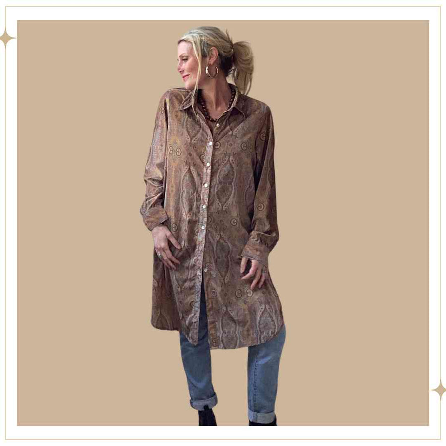 THANDI velour shirt dress - Toffee